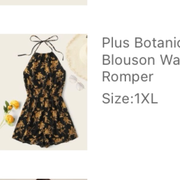 1XL Black & Gold Botanical Print Romper - Picture 4 of 4